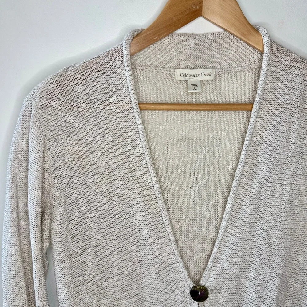 Coldwater Creek Linen & Cotton Cream Loose Knit Long Cardigan SMALL - Picture 2 of 11
